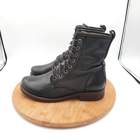 Frye Veronica Womens Size 8 Boots Black Leather Combat Moto Lace Up 76276 Y2K - Picture 3 of 11